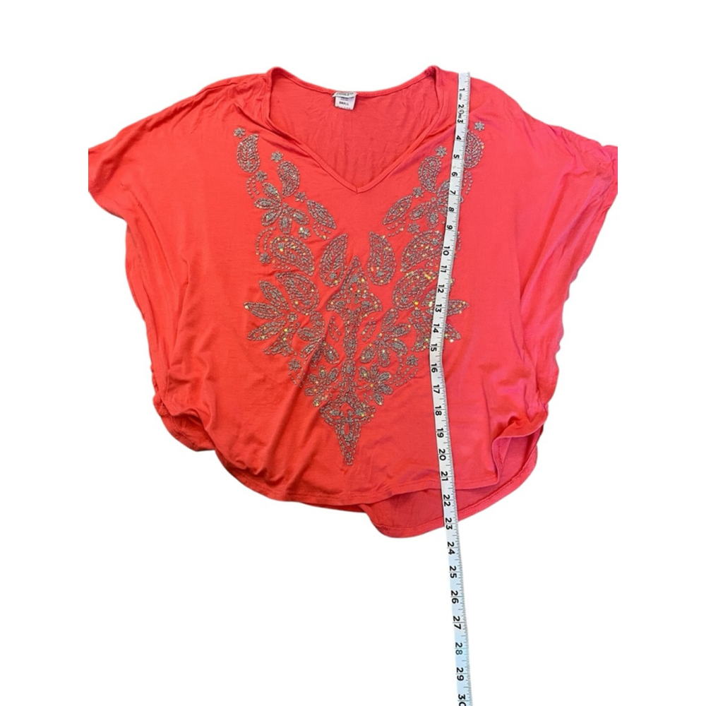 Women’s Top Coral Beaded Small Short Sleeve Loose Fit Shirt S - Picture 9 of 10